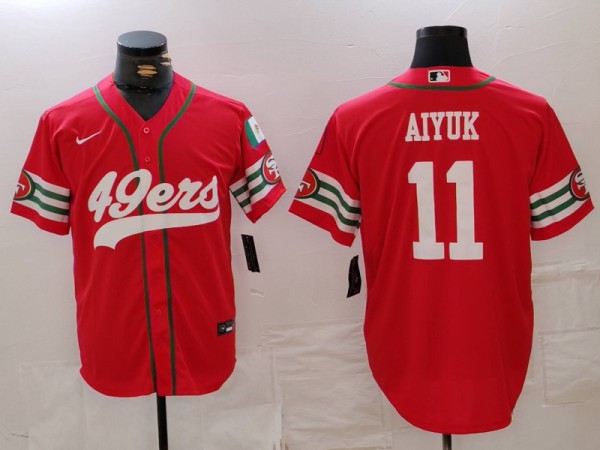 Men's San Francisco 49ers #11 Brandon Aiyuk Red Stitched Baseball Jersey