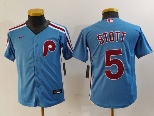 Youth MLB Philadelphia Phillies #5 Stott Blue Stitched Jersey