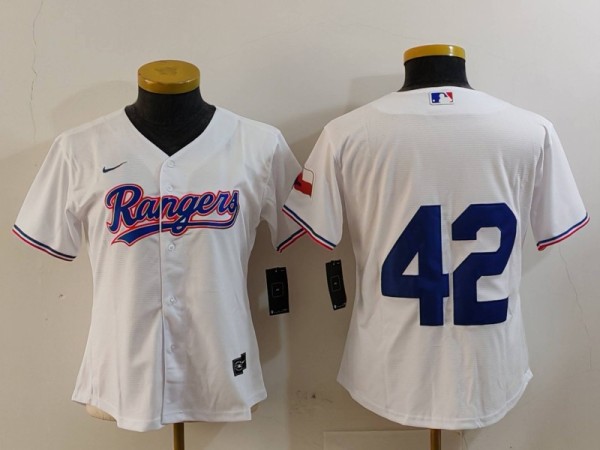 Women Texas Rangers #42 Jackie Robinson White Stitched Baseball Jersey