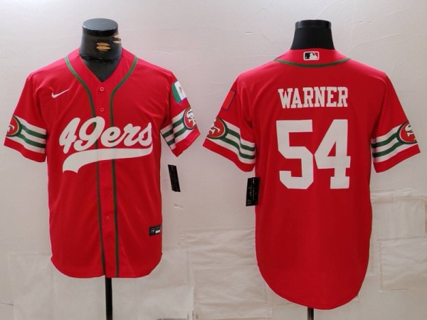 Men's San Francisco 49ers #54 Fred Warner Red Stitched Baseball Jersey