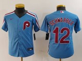 Youth Philadelphia Phillies #12 Kyle Schwarber Blue Game Nike Jersey