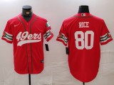 Men's San Francisco 49ers #80 Jerry Rice Red Stitched Baseball Jersey