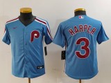 Youth Philadelphia Phillies #3 Bryce Harper  Blue Stitched Jersey