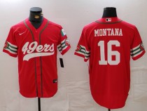 Men's San Francisco 49ers #16 Joe Montana Red Stitched Baseball Jersey