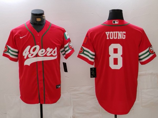 Men's San Francisco 49ers #8 Young Red Stitched Baseball Jersey