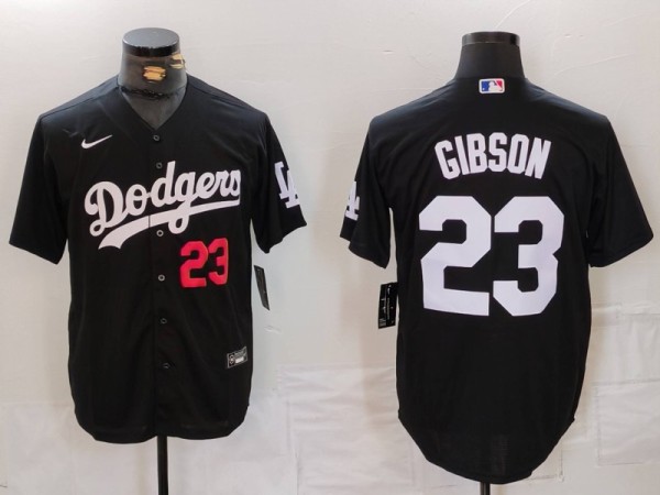 Men's Los Angeles Dodgers #23 Kirk Gibson Black Game Nike Jersey