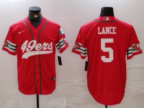 Men's San Francisco 49ers #5 Trey Lance Red Stitched Baseball Jersey