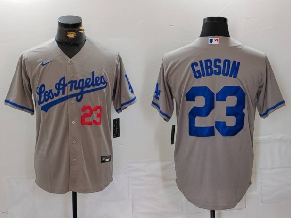 Men's Los Angeles Dodgers #23 Kirk Gibson Grey Game Nike Jersey