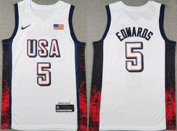 Men’s National Team #5 Anthony Edwards 2024 USA Dream Team Olympics Jersey