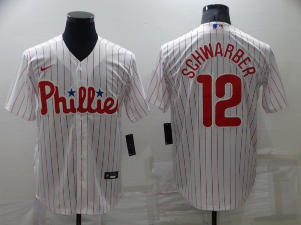 Men's Philadelphia Phillies #12 Kyle Schwarber White Home Stitched Jersey