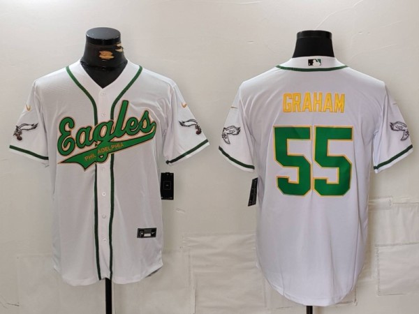 Men's Philadelphia Eagles #55 Graham White Cool Base Stitched Baseball Jersey