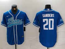 Men's Detroit Lions #20 Barry Sanders Blue Cool Base Stitched Baseball Jersey