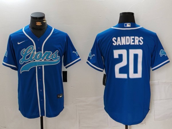 Men's Detroit Lions #20 Barry Sanders Blue Cool Base Stitched Baseball Jersey