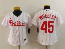 Women MLB Philadelphia Phillies #45 Wheeler White Home Stitched Jersey