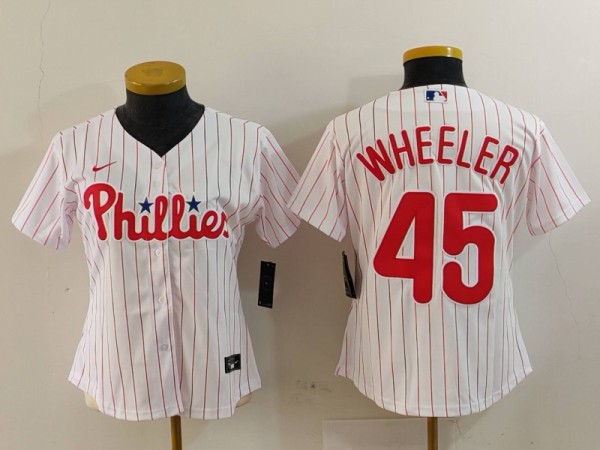 Women MLB Philadelphia Phillies #45 Wheeler White Home Stitched Jersey