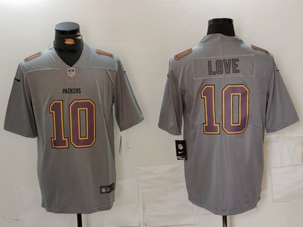 Men's Green Bay Packers #10 Jordan Love Grey Atmosphere Fashion Limited Jersey