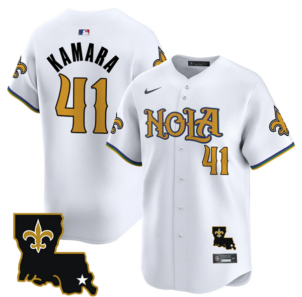 Men's New Orleans Saints #41 Alvin Kamara White Baseball Jersey