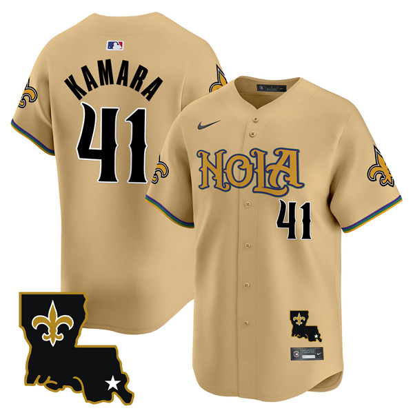 Men's New Orleans Saints #41 Alvin Kamara Gold Baseball Jersey