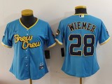 Women MLB Milwaukee Brewers #28 Joey Wiemer 2022 Powder Blue City Connect Jersey