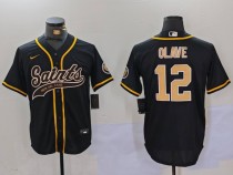 Men's New Orleans Saints #12 Chris Olave Black Stitched Baseball Jersey