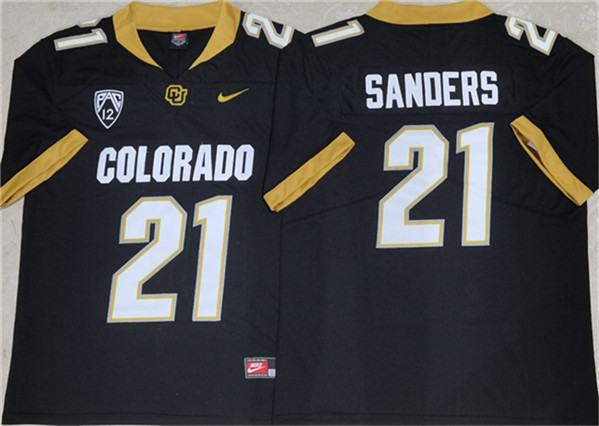 Men's Colorado Buffaloes #21 Shilo Sanders Black 2023 With PAC-12 Patch Stitched Jersey