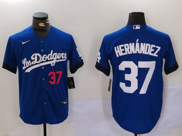 Men's Los Angeles Dodgers #37 Teoscar Hernández Blue City Connect Game Jersey