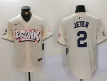 Men's New York Yankees #2 Derek Jeter Cream Baseball Jersey