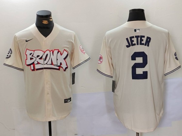 Men's New York Yankees #2 Derek Jeter Cream Baseball Jersey