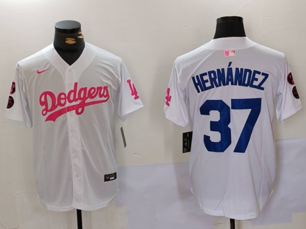 Men's Los Angeles Dodgers #37 Teoscar Hernández  White With Patch Stitched Baseball Jersey