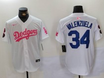 Men's Los Angeles Dodgers #34 Toro Valenzuela White With Patch Stitched Baseball Jersey