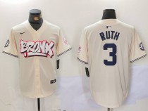 Men's New York Yankees #3 Babe Ruth Cream Baseball Jersey