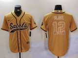 Men's New Orleans Saints #12 Chris Olave Gold Stitched Baseball Jersey