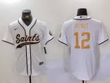 Men's New Orleans Saints #12 Chris Olave White Stitched Baseball Jersey