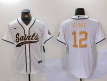 Men's New Orleans Saints #12 Chris Olave White Stitched Baseball Jersey