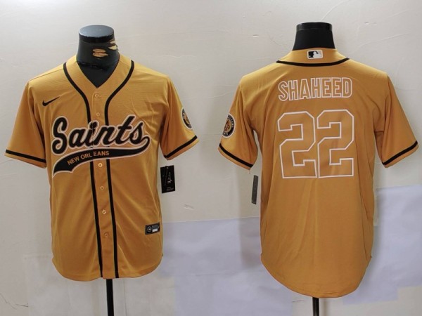 Men's New Orleans Saints #22 Shaheed Gold Stitched Baseball Jersey