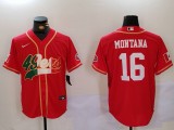 Men's San Francisco 49ers #16 Joe Montana Red Baseball Nike Jersey