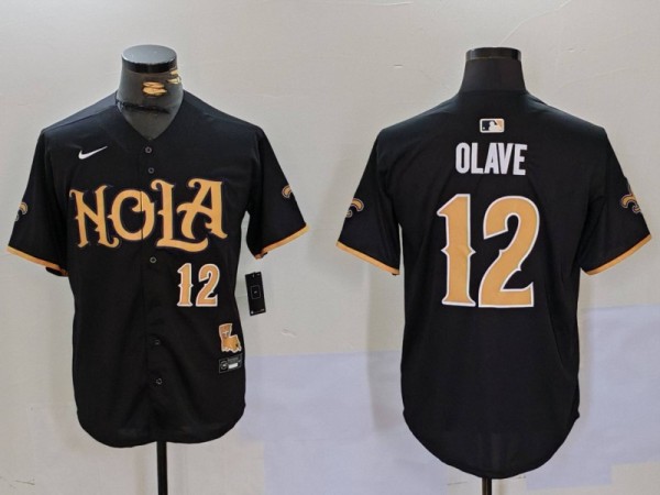 Men's New Orleans Saints #12 Chris Olave Black Baseball Jersey