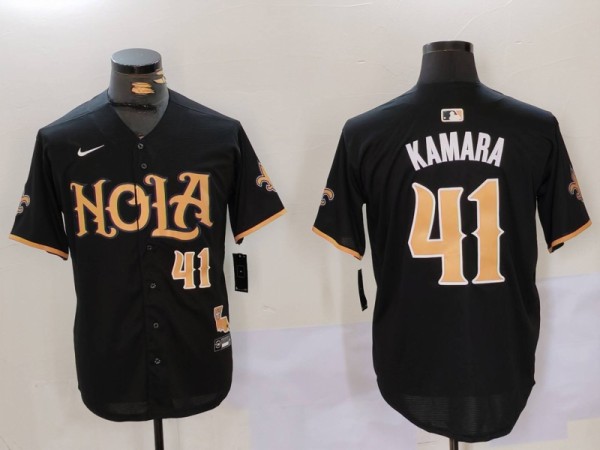 Men's New Orleans Saints #41 Alvin Kamara Black Baseball Jersey