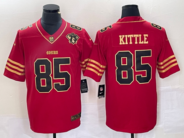 Men's San Francisco 49ers #85 George Kittle Red With 75th Anniversary Patch Jersey