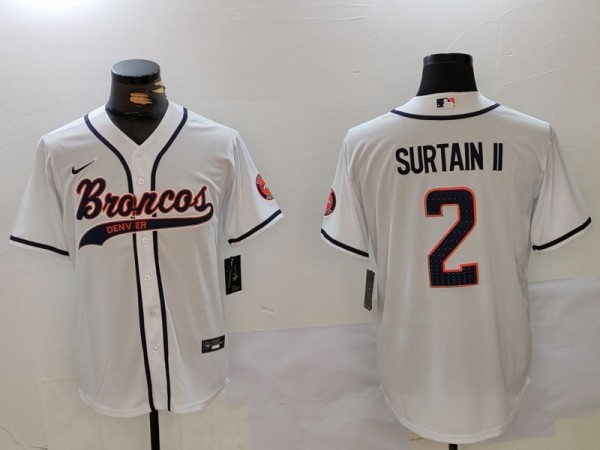 Men's Denver Broncos #2 Pat Surtain II White 2024 Baseball Stitched Football Jersey