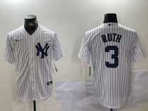 MLB New York Yankees #3 Babe Ruth White Nike Game Jersey