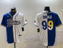 Men's Los Angeles Rams #99 Aaron Donald Royal/White Split Baseball Jersey