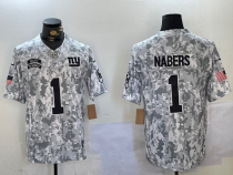 Men's New York Giants #1 Nabers Arctic Camo 2024 F.U.S.E. Salute to Service Jersey