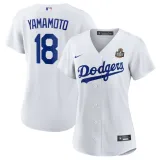 Women's Los Angeles Dodgers #18 Yoshinobu Yamamoto White 2024 World Series Baseball Jersey