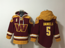 Men's Washington Commanders #5 Jayden Daniels Burgundy Ageless Must-Have Lace-Up Hoodie