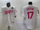 Men's Los Angeles Dodgers #17 Shohei Ohtani White/Pink Vin & Kobe Patch Jersey