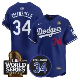 Men's Los Angeles Dodgers #34 Toro Valenzuela Royal 2024 World Series With Fernando Memorial Jersey
