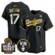 Men's Los Angeles Dodgers #17 Shohei Ohtani Black/Gold 2024 World Series Vin & Kobe Patch Jersey