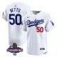 Men's Los Angeles Dodgers #50 Mookie Betts White 2024 World Series Champions Jersey