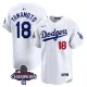 Men's Los Angeles Dodgers #18 Yoshinobu Yamamoto White 2024 World Series Champions Jersey